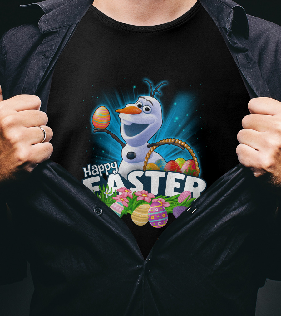 Happy Easter Snowman Eggs Basket And Flowers T-Shirt