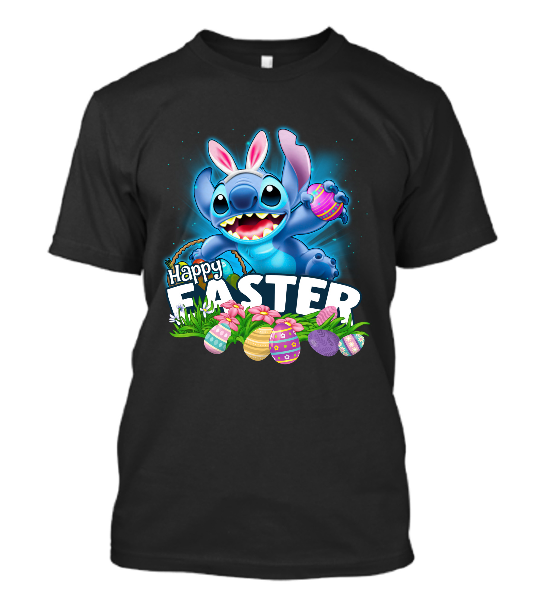 Happy Easter Stitch With Colorful Eggs And Flowers T-Shirt