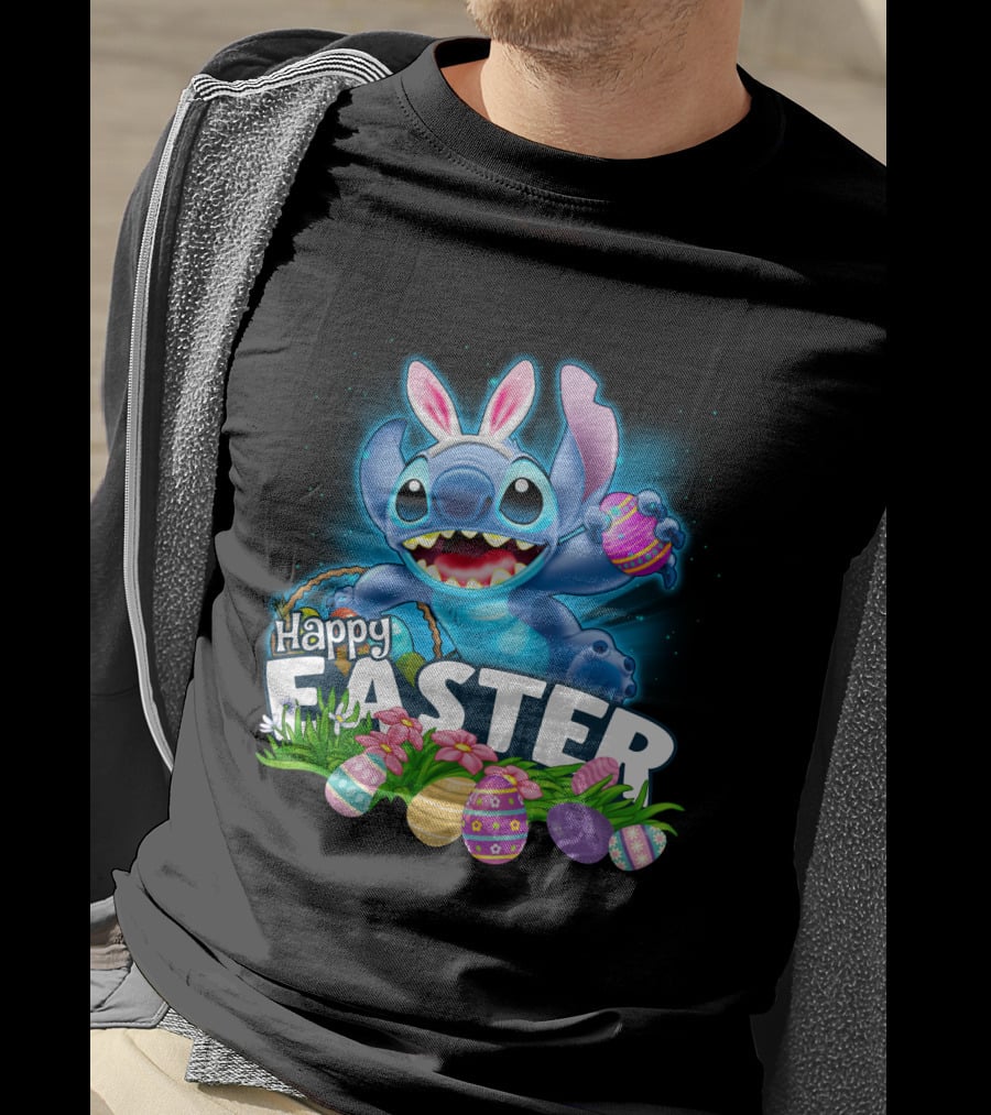 Happy Easter Stitch With Colorful Eggs And Flowers T-Shirt