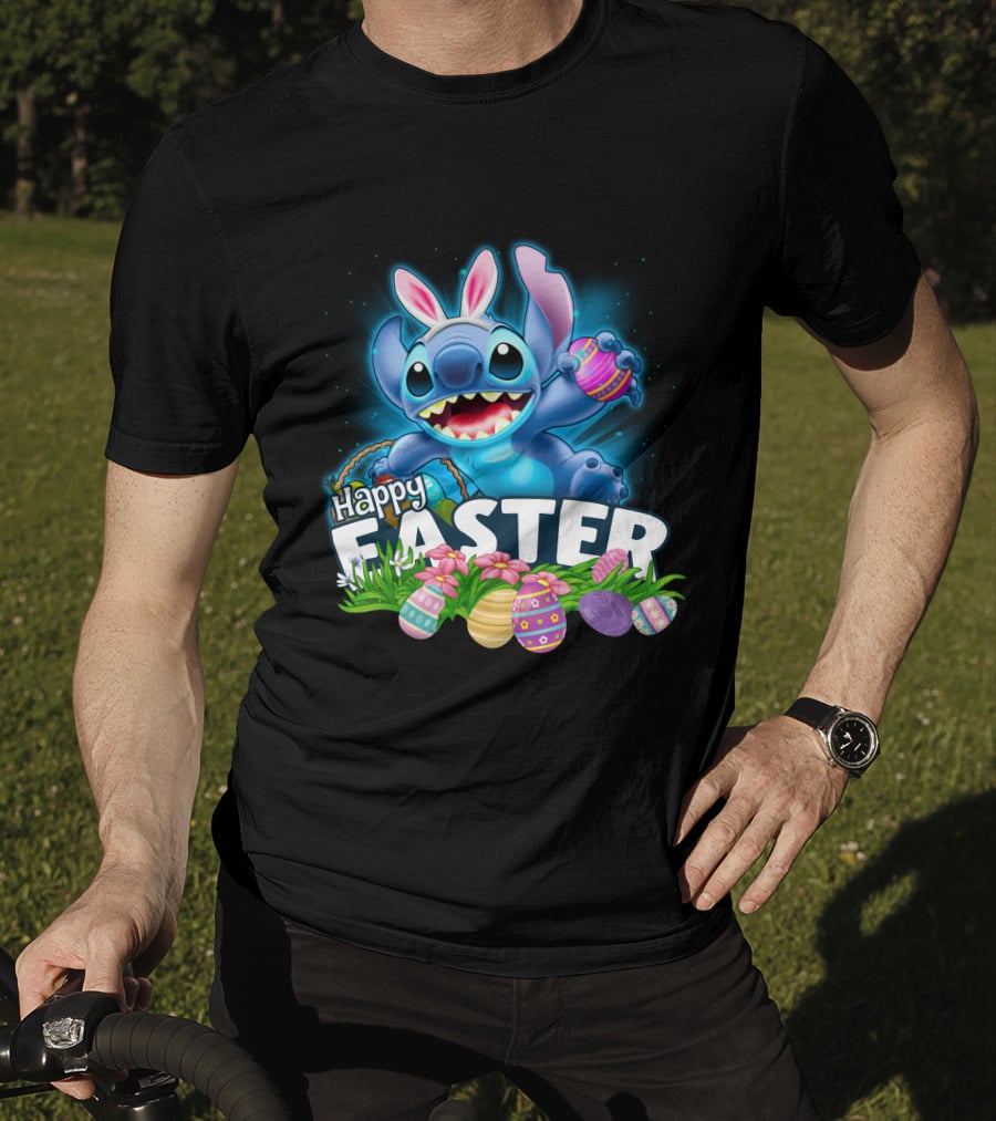 Happy Easter Stitch With Colorful Eggs And Flowers T-Shirt