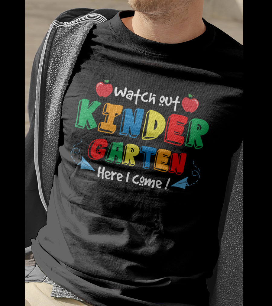 Watch Out Kindergarten Here I Come Apples And Paper Airplanes T-Shirt