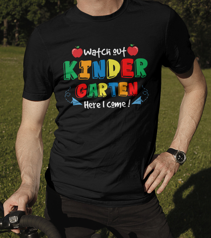 Watch Out Kindergarten Here I Come Apples And Paper Airplanes T-Shirt