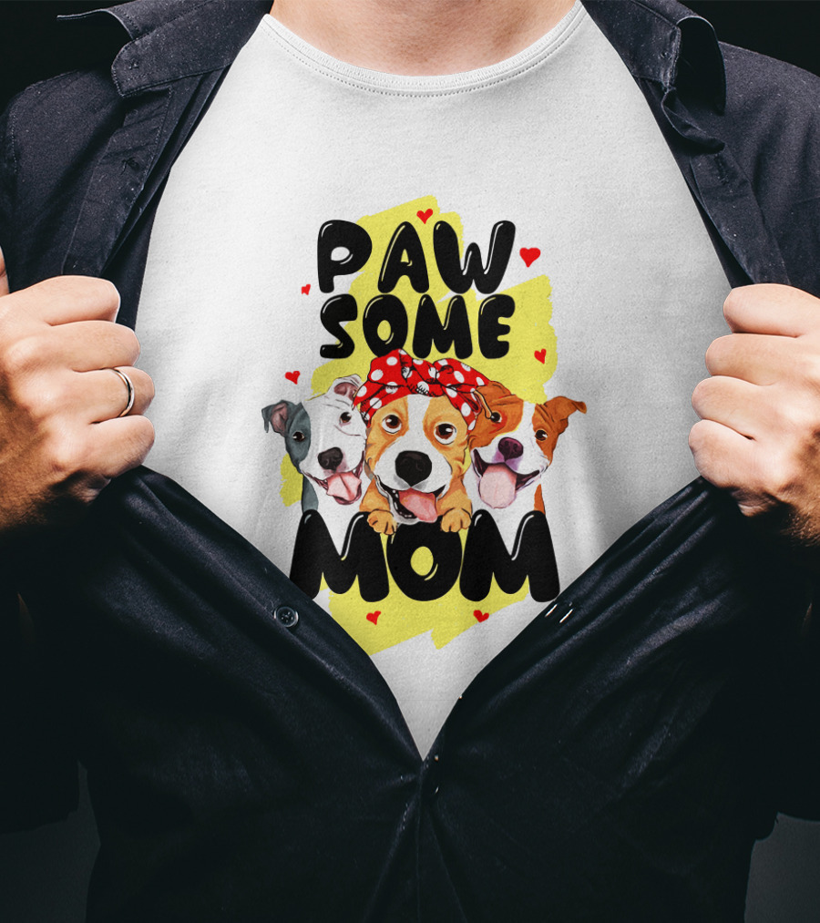 PAW SOME MOM Pups With Bandana And Hearts T-Shirt