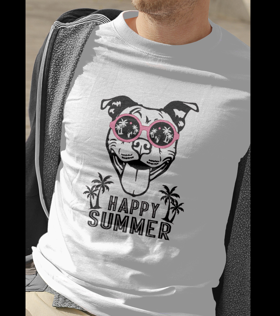 Happy Summer Dogs With Sunglasses And Palm Trees T-Shirt