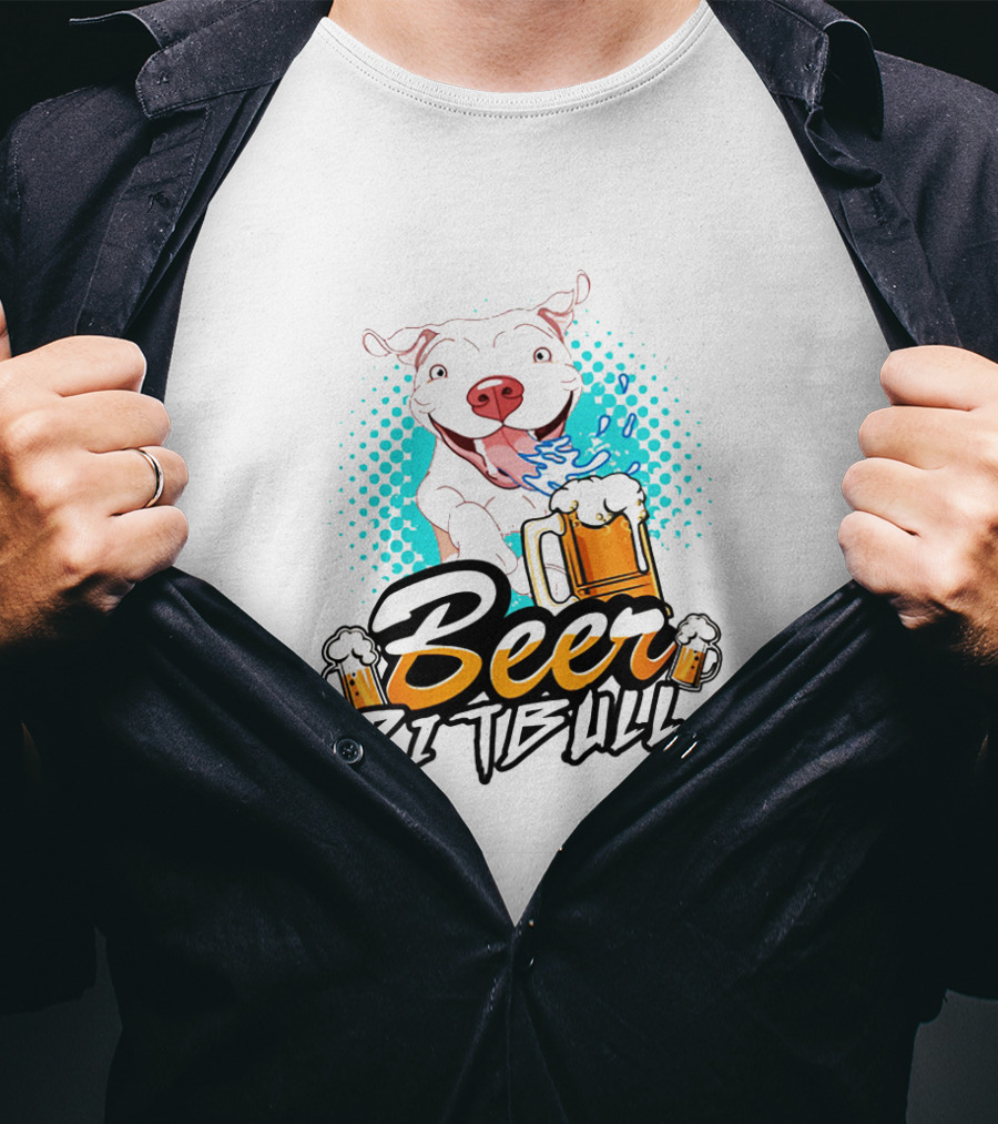 Beer Pitbull Happy Dog With Beer Mugs T-Shirt
