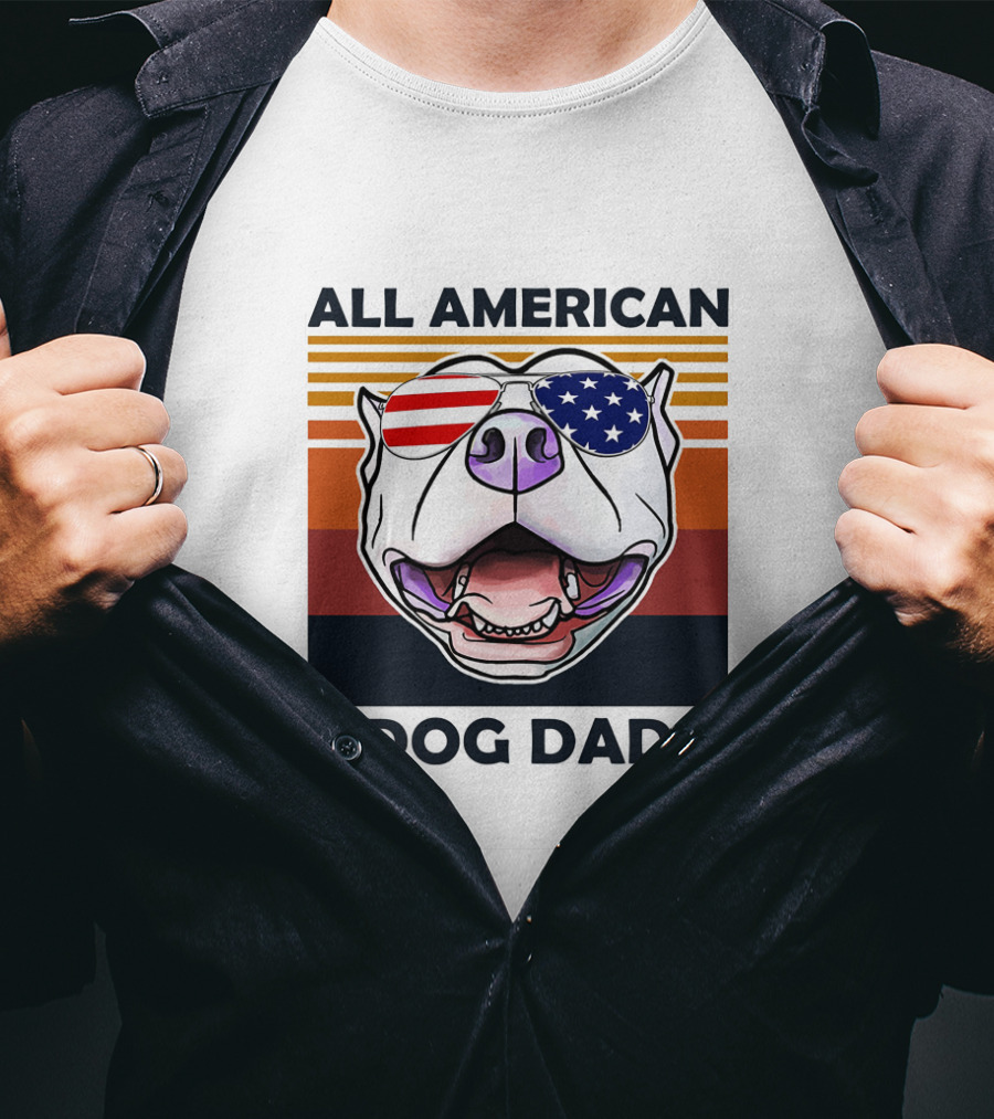 All American Dog Dad Patriotic Pitbull Eyewear T-Shirt