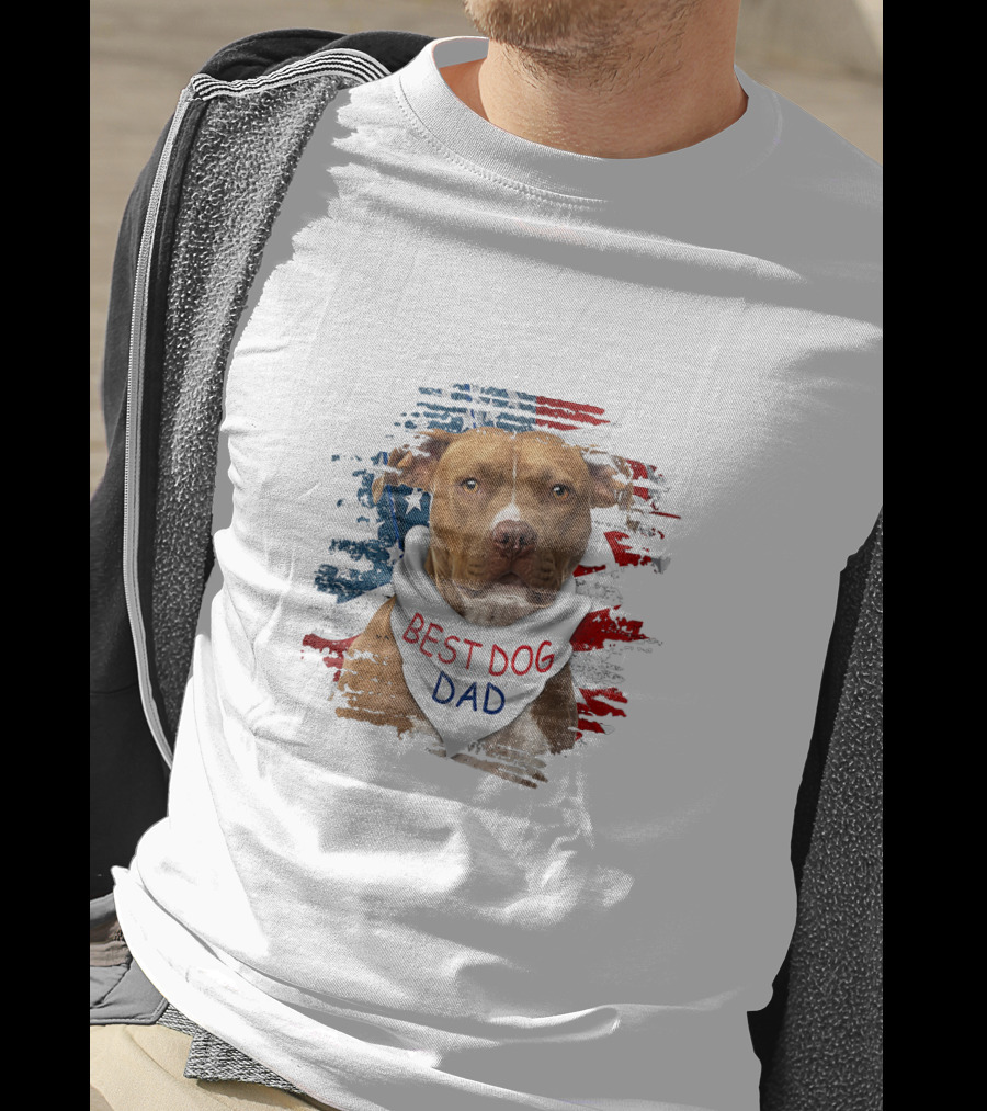 Best Dog Dad Patriotic American Flag Bandana Dog T-Shirt