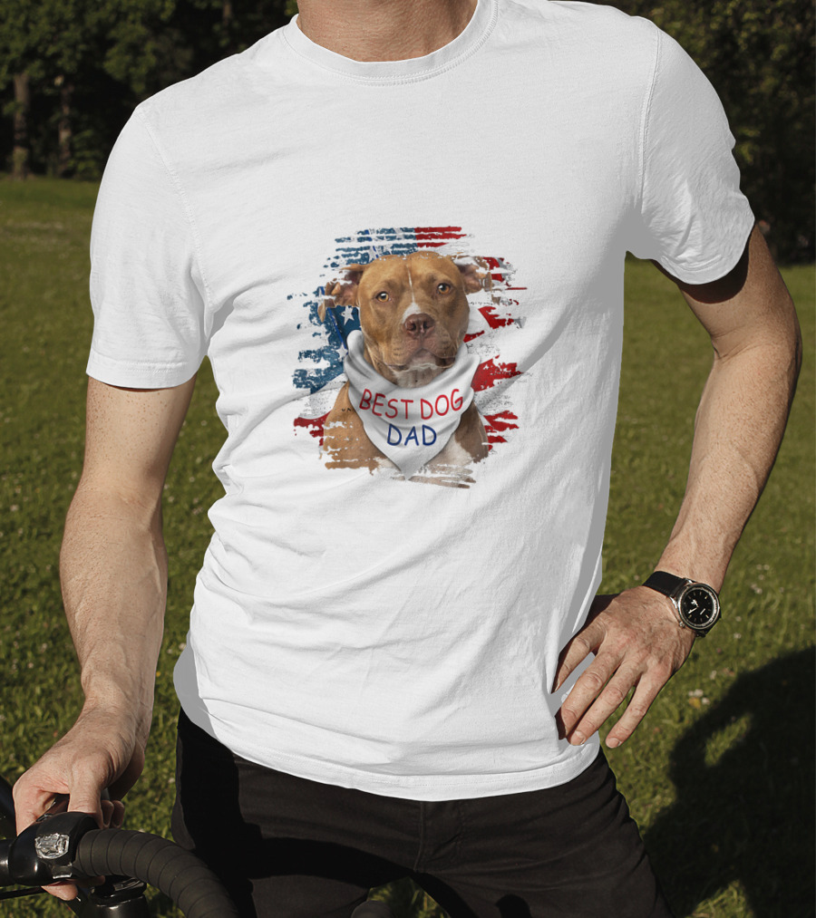 Best Dog Dad Patriotic American Flag Bandana Dog T-Shirt