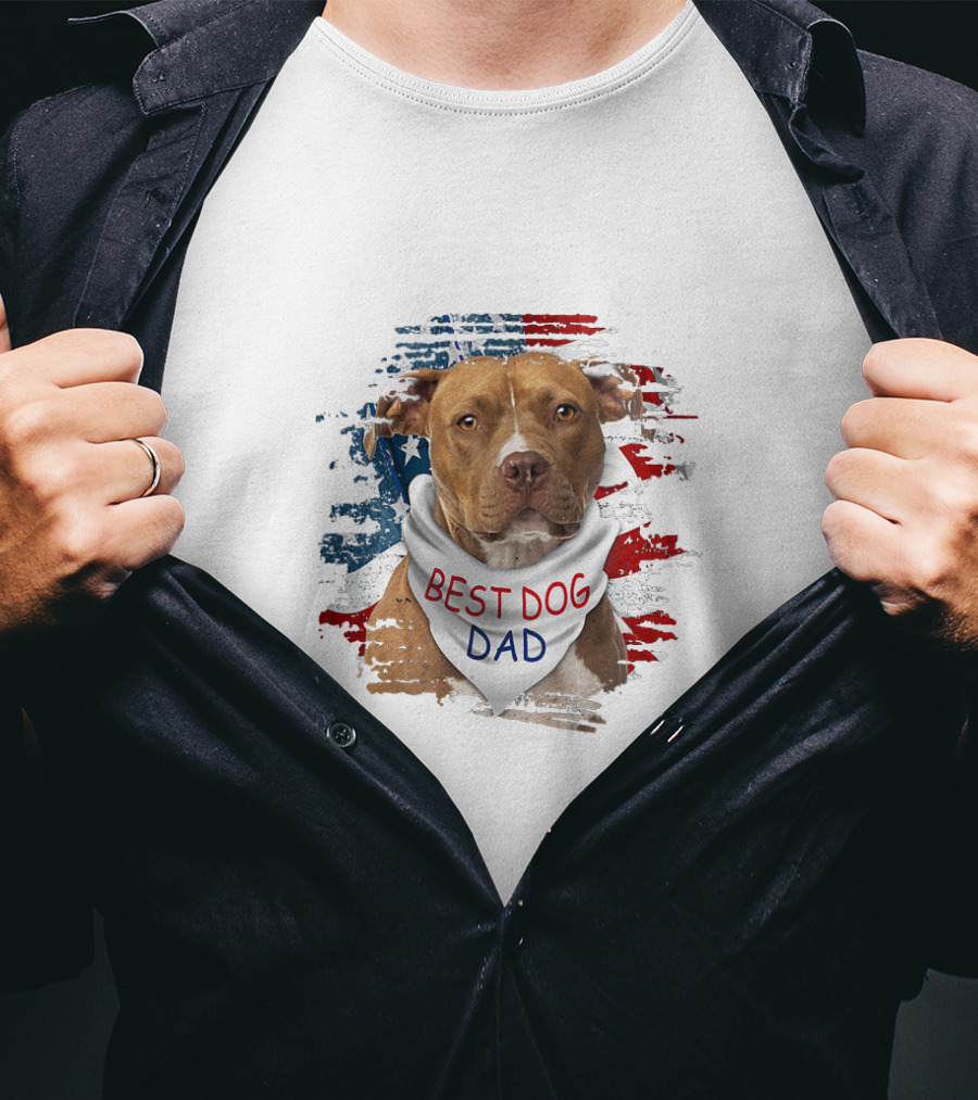 Best Dog Dad Patriotic American Flag Bandana Dog T-Shirt