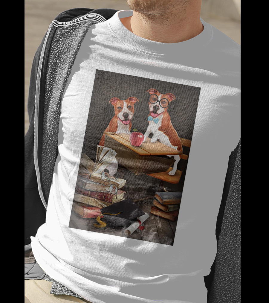 Pitbull Teacher Dogs With Books And Graduation Cap T-Shirt