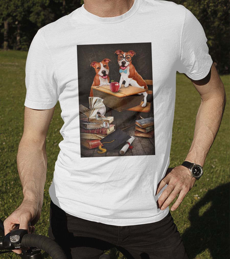 Pitbull Teacher Dogs With Books And Graduation Cap T-Shirt