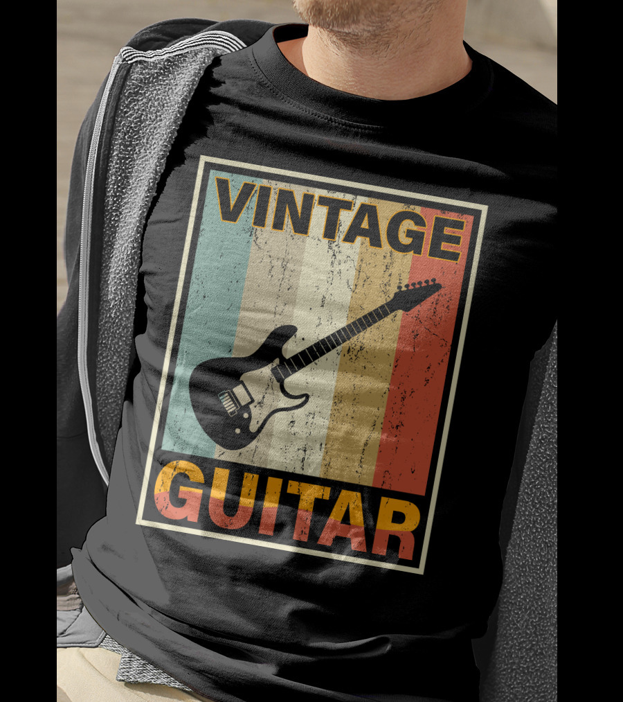 Vintage Guitar Retro Stripes Electric T-Shirt