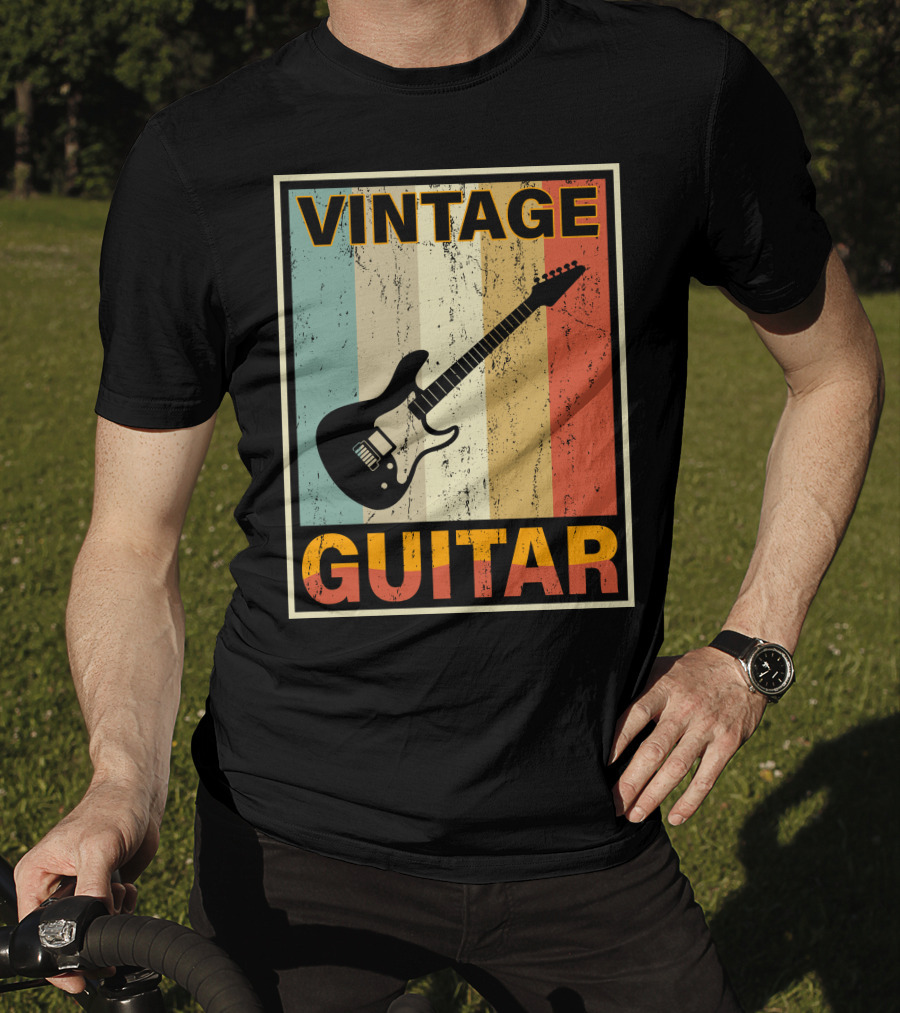 Vintage Guitar Retro Stripes Electric T-Shirt