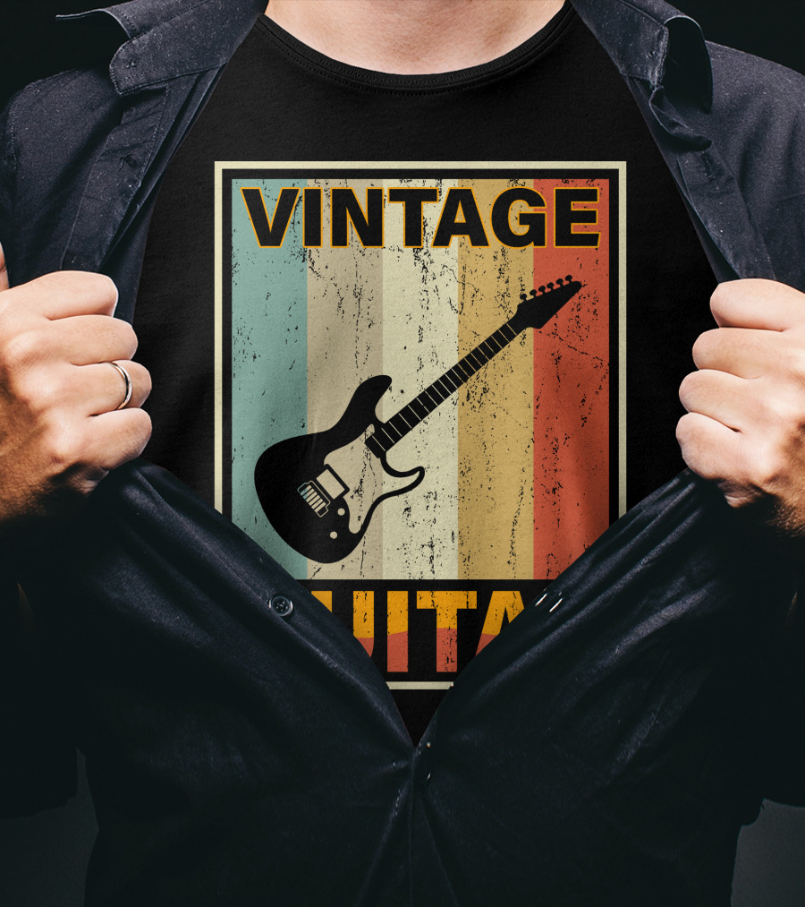 Vintage Guitar Retro Stripes Electric T-Shirt