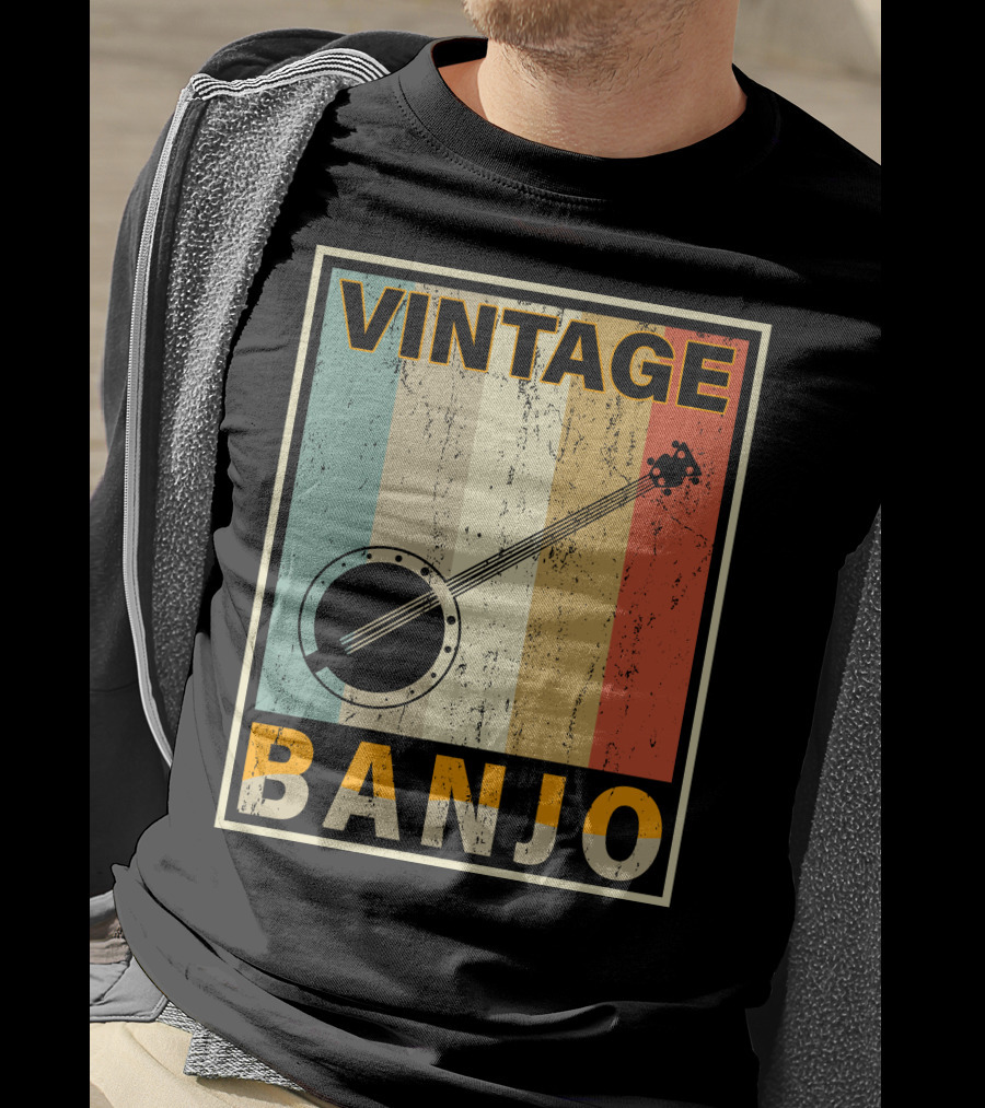 Vintage Banjo Retro Stripes T-Shirt