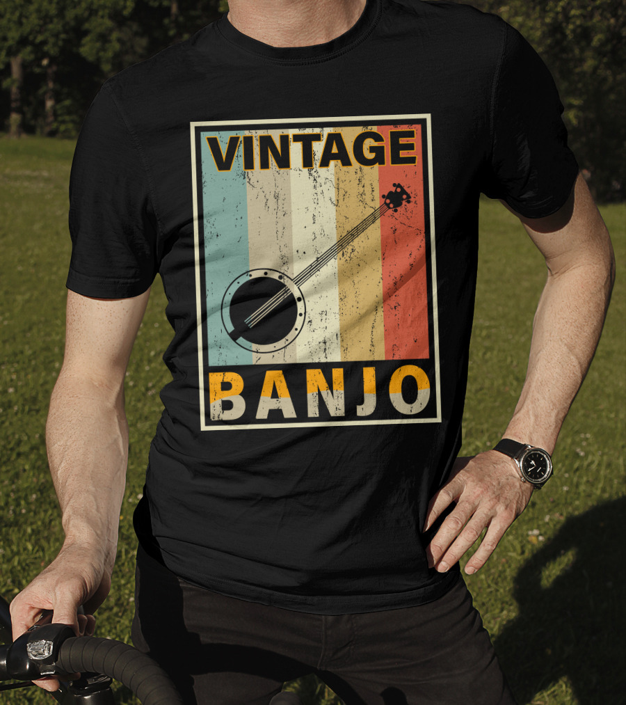 Vintage Banjo Retro Stripes T-Shirt