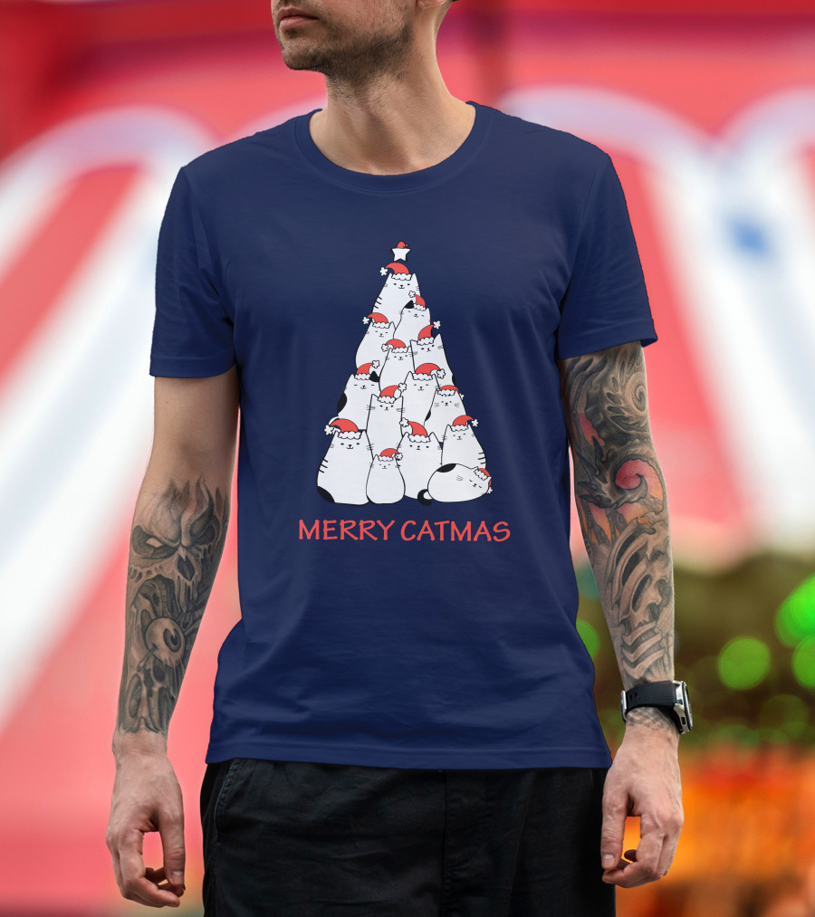 Merry Catmas Funny Cat Love Christmas Tree Cats T-Shirt
