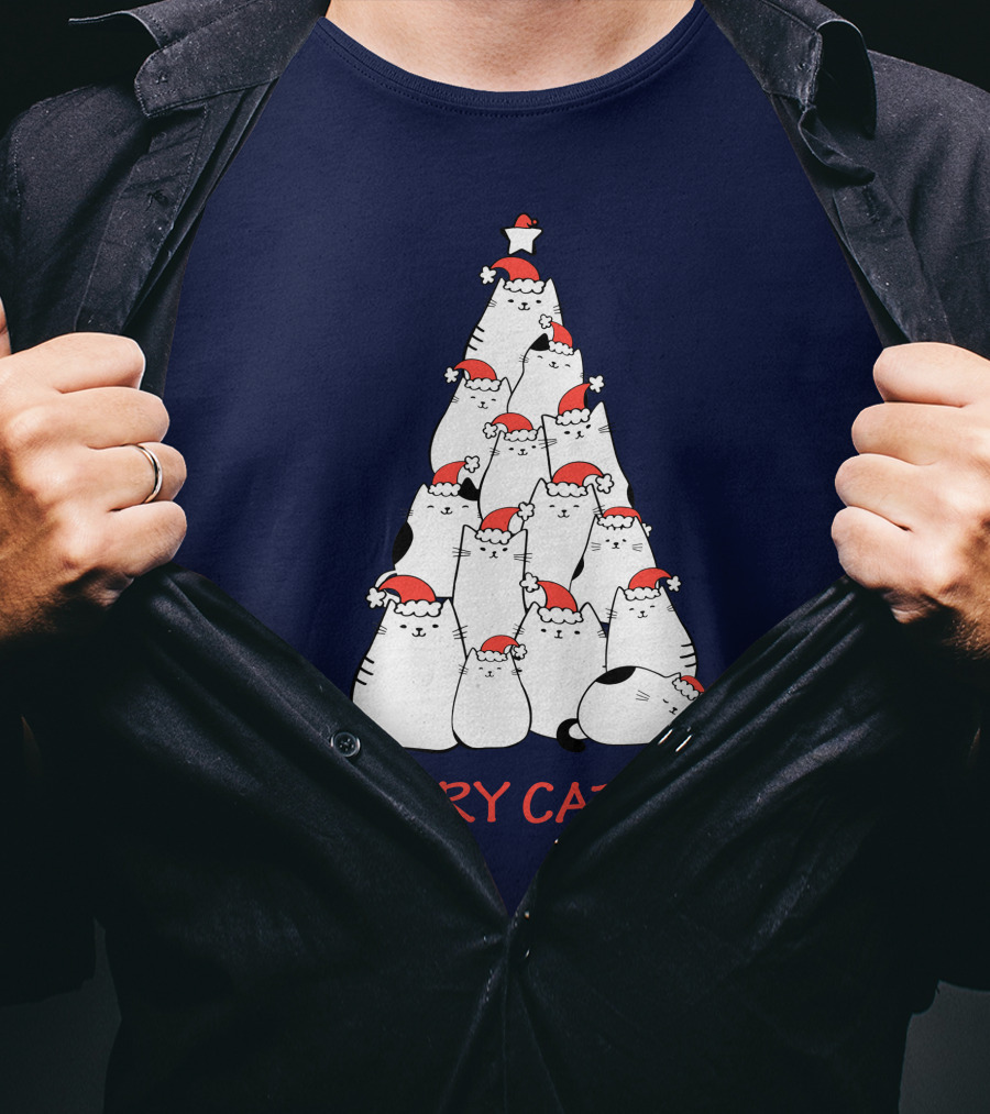 Merry Catmas Funny Cat Love Christmas Tree Cats T-Shirt