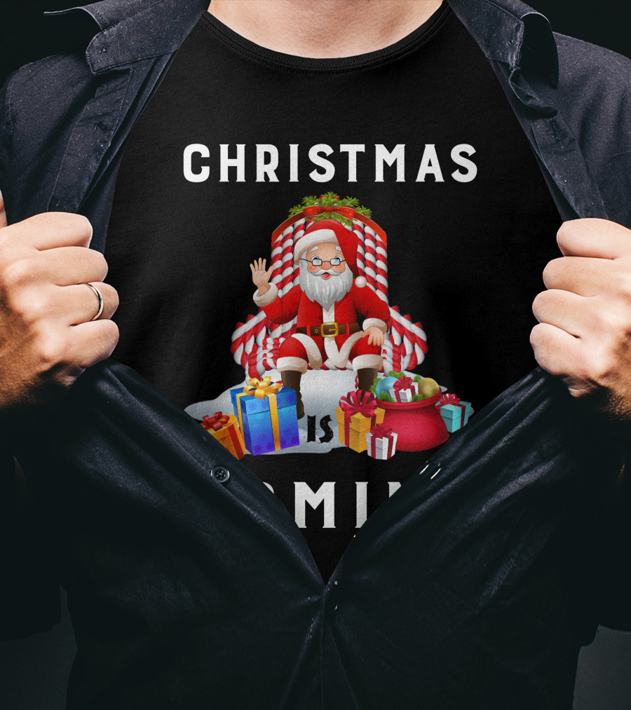 Christmas Is Coming Santa Claus With Candy Cane And Gifts T-Shirt