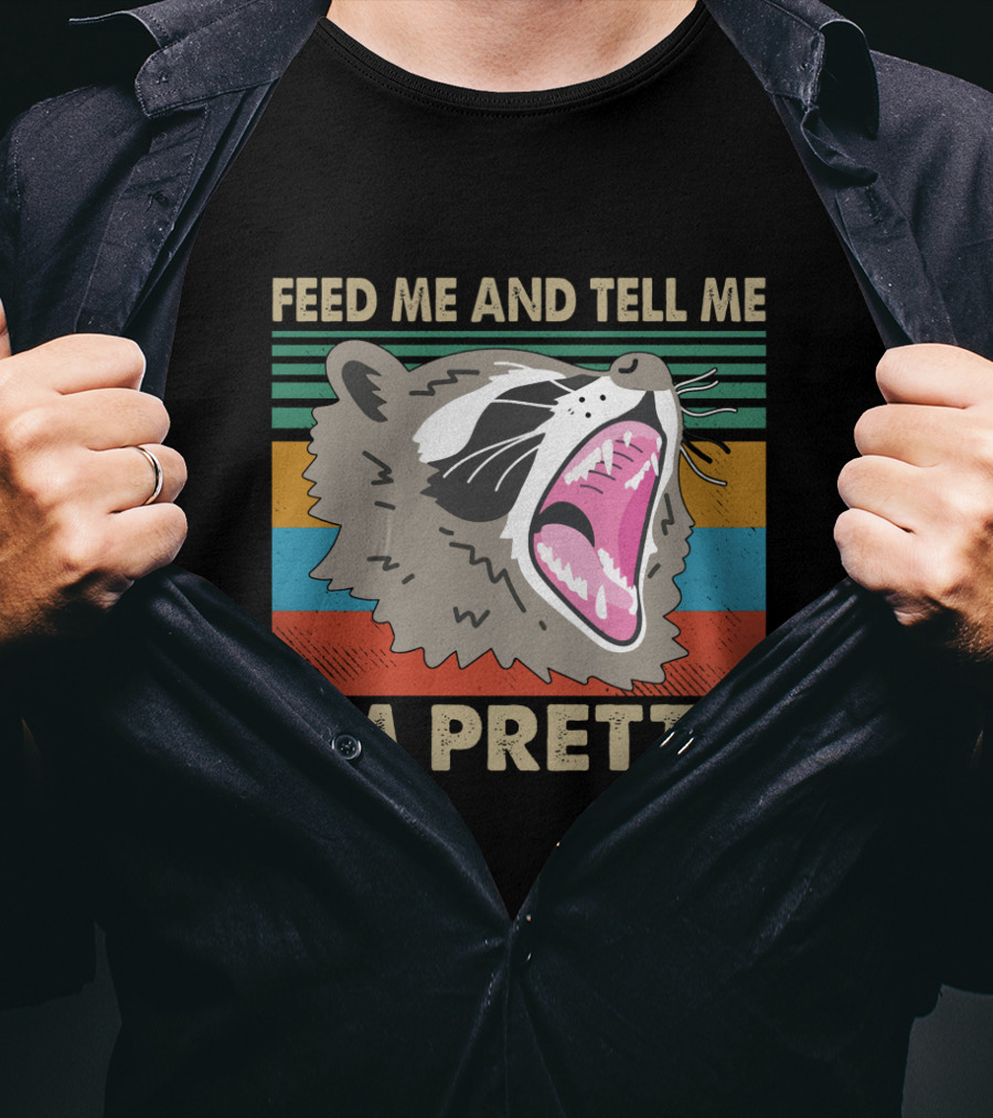 Feed Me And Tell Me I'm Pretty Raccoon Retro Stripes T-Shirt