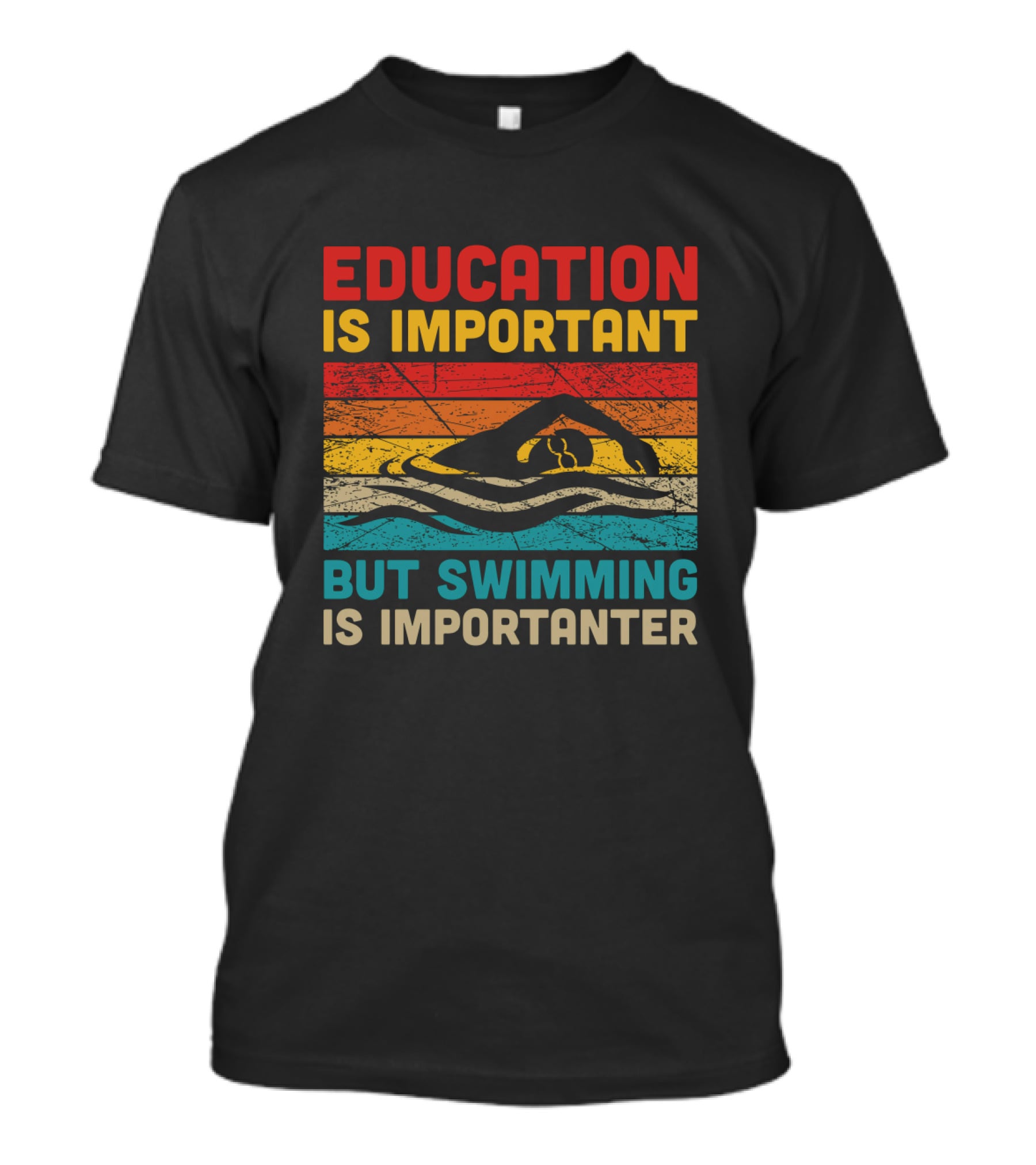 Vintage Education Is Important But Swimming Is Importanter Retro Swimmer T-Shirt
