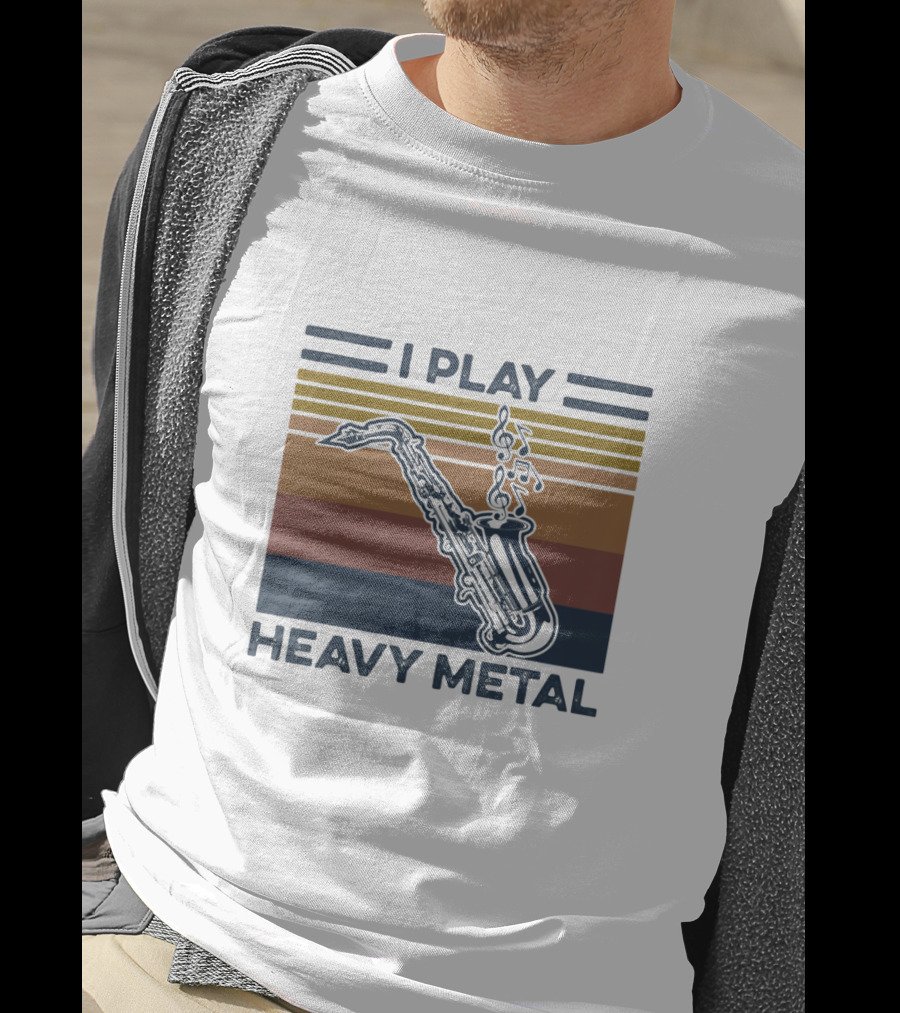 I Play Heavy Metal Saxophone Retro Music Notes T-Shirt