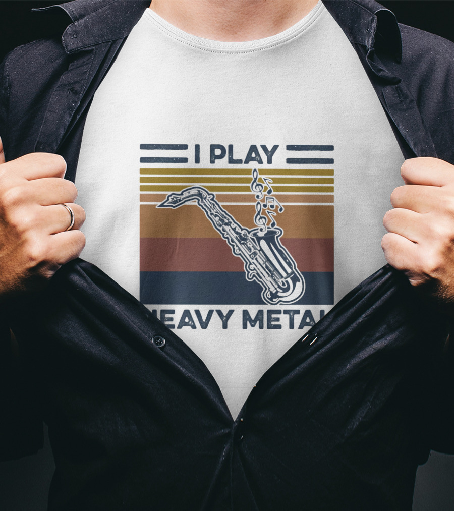 I Play Heavy Metal Saxophone Retro Music Notes T-Shirt