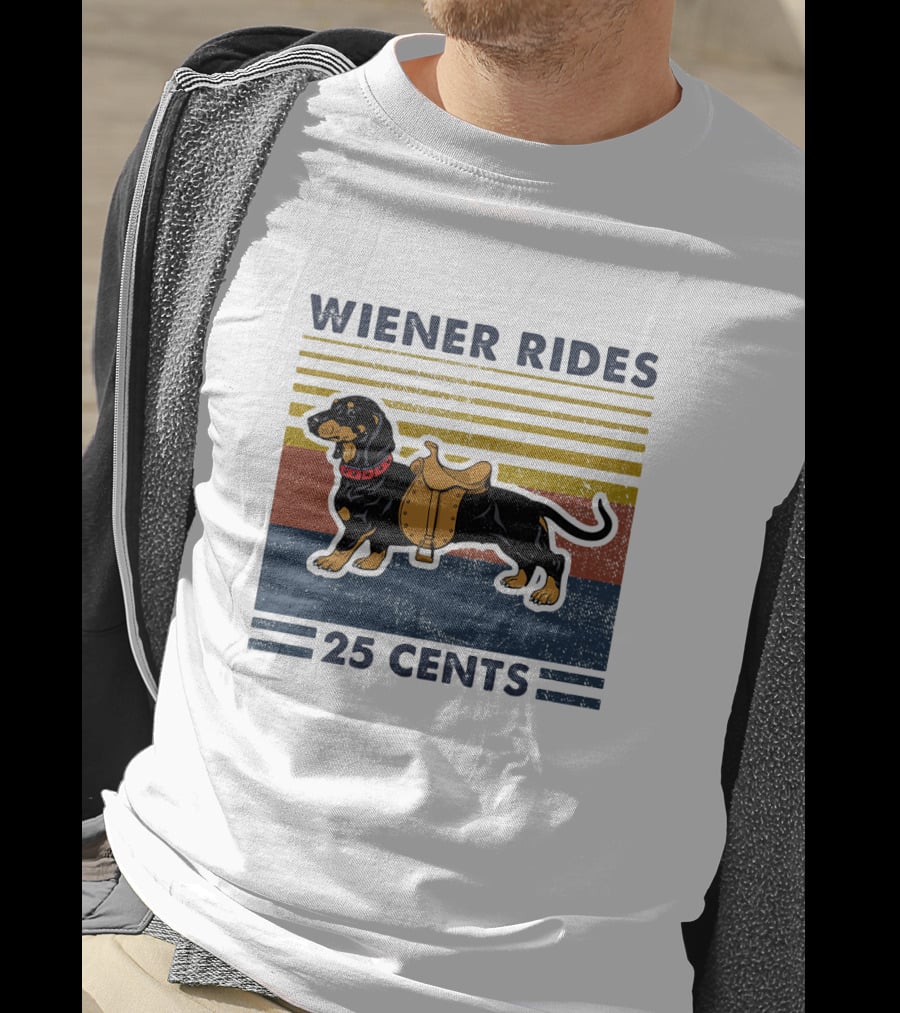Wiener Rides Dachshund 25 Cents Retro Stripes T-Shirt