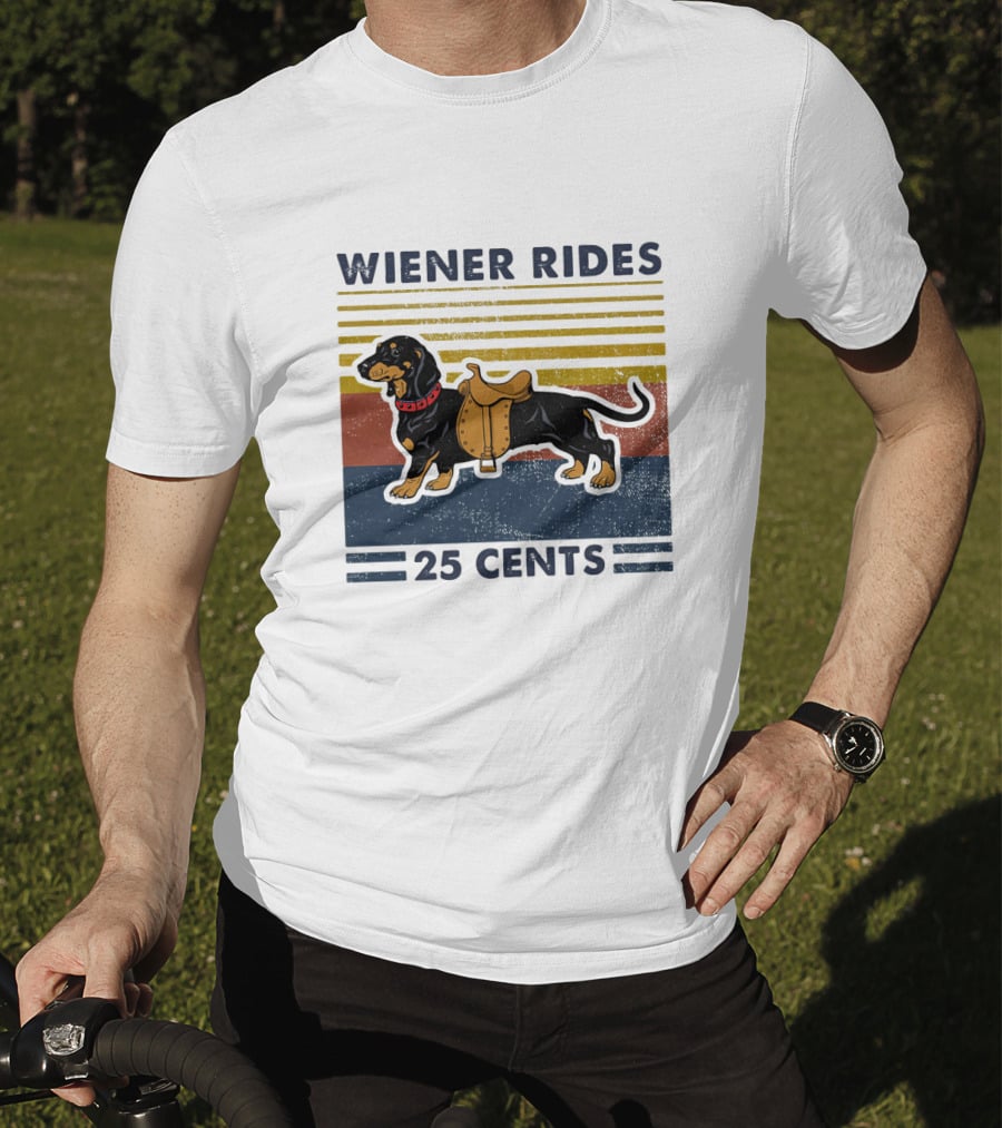 Wiener Rides Dachshund 25 Cents Retro Stripes T-Shirt