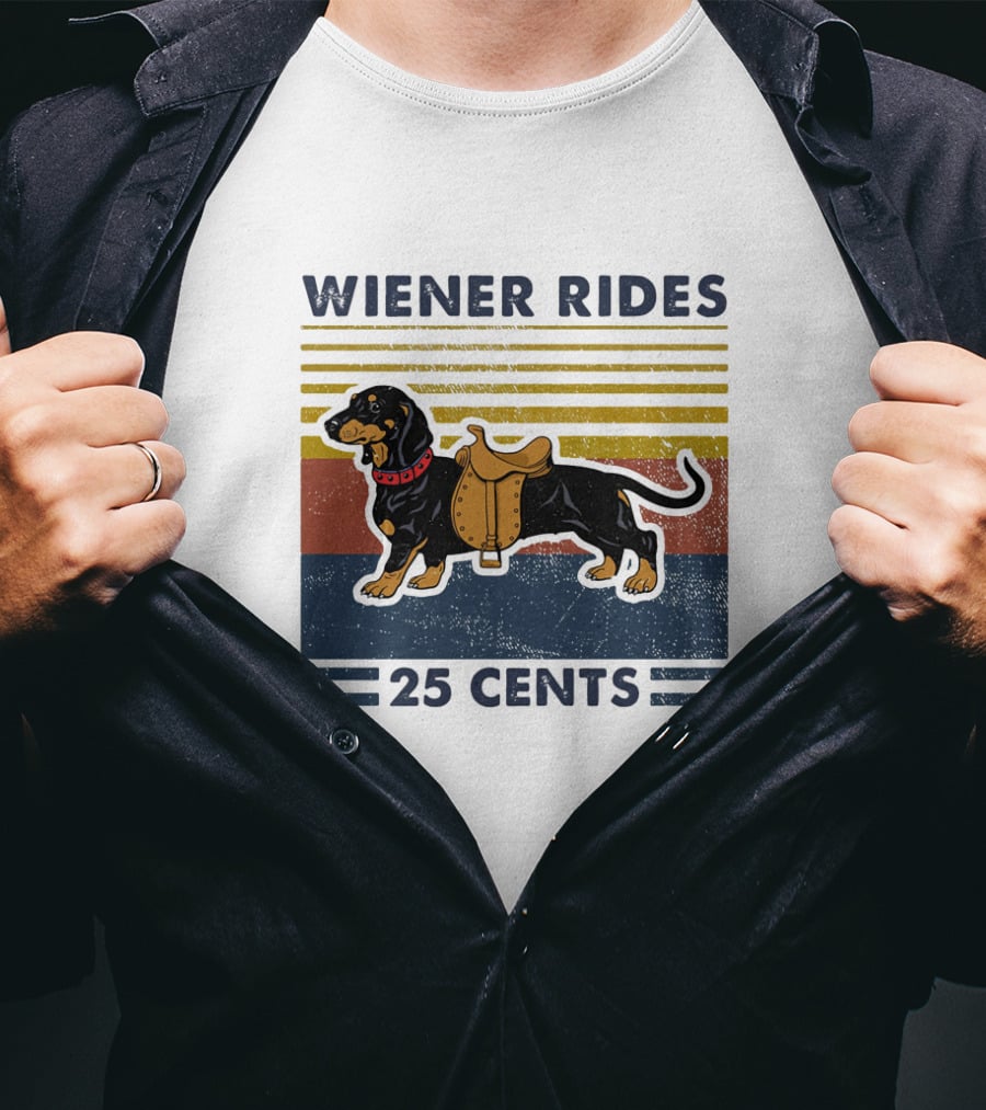 Wiener Rides Dachshund 25 Cents Retro Stripes T-Shirt