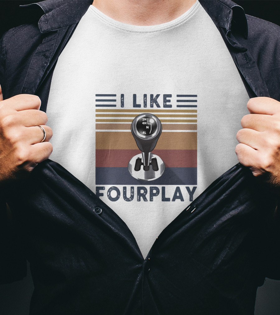 I Like Fourplay Gear Shift Retro Stripes T-Shirt