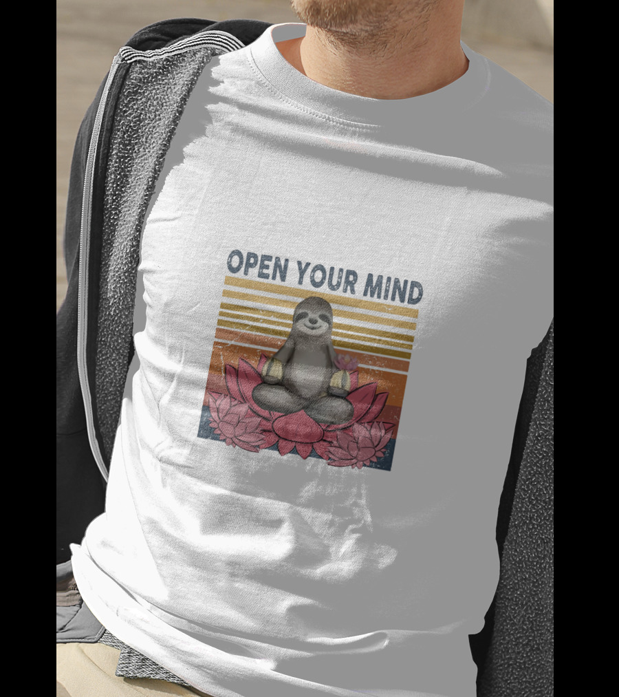 Open Your Mind Yoga Sloth On Lotus With Retro Stripes T-Shirt
