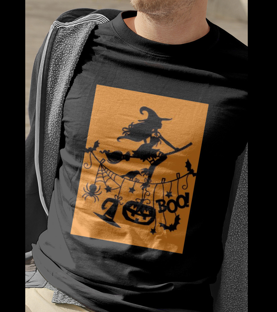 Witch On A Broom Halloween Boo Pumpkin Spider Bat Garland T-Shirt