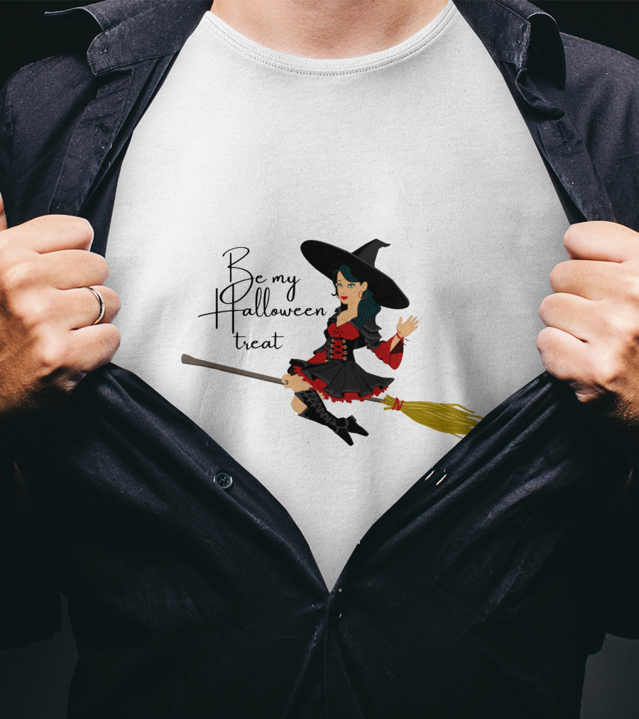 Be My Halloween Treat Witch On Broomstick T-Shirt