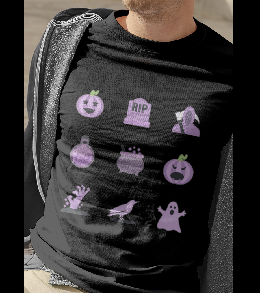 Pastel Purple Halloween Pack With Spooky Icons And Elements T-Shirt