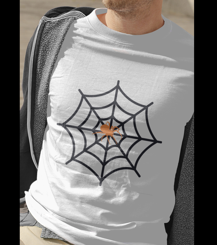 Spider Web Halloween Fitted Orange Spider T-Shirt