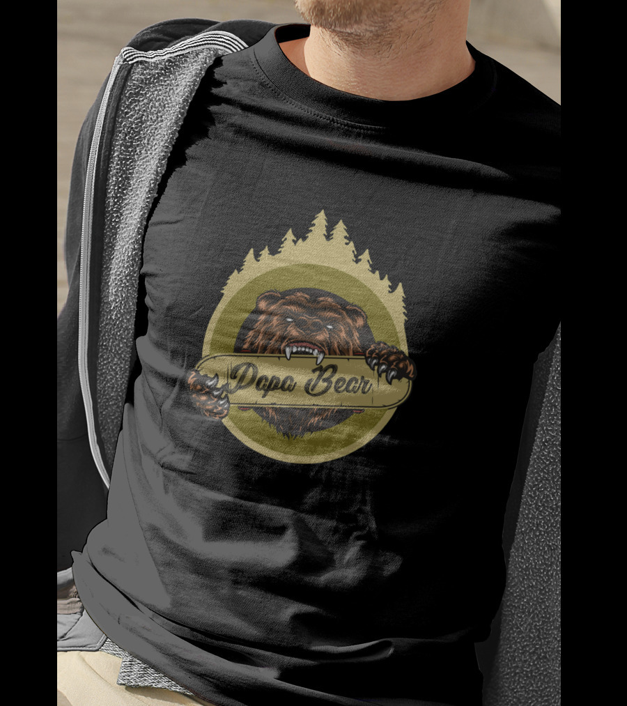 Papa Bear Papa Bear Daddy Bear Wild Forest Badge T-Shirt