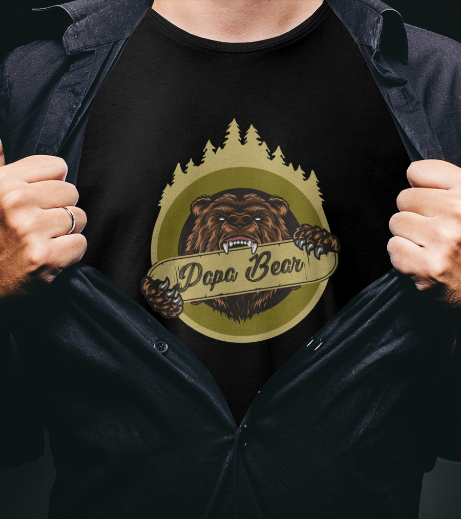 Papa Bear Papa Bear Daddy Bear Wild Forest Badge T-Shirt