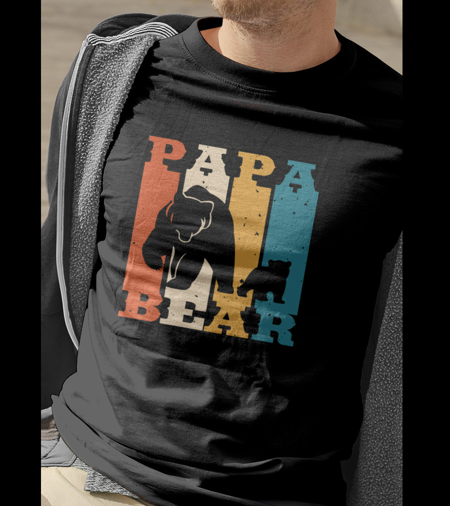 Papa Bear Daddy Bear Retro Striped T-Shirt