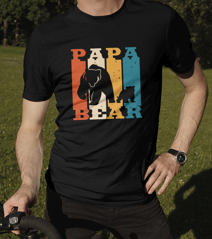 Papa Bear Daddy Bear Retro Striped T-Shirt