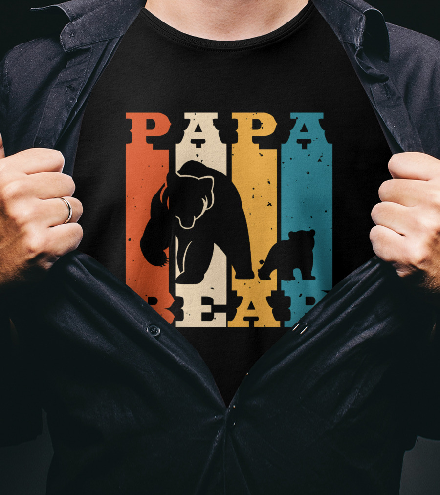 Papa Bear Daddy Bear Retro Striped T-Shirt