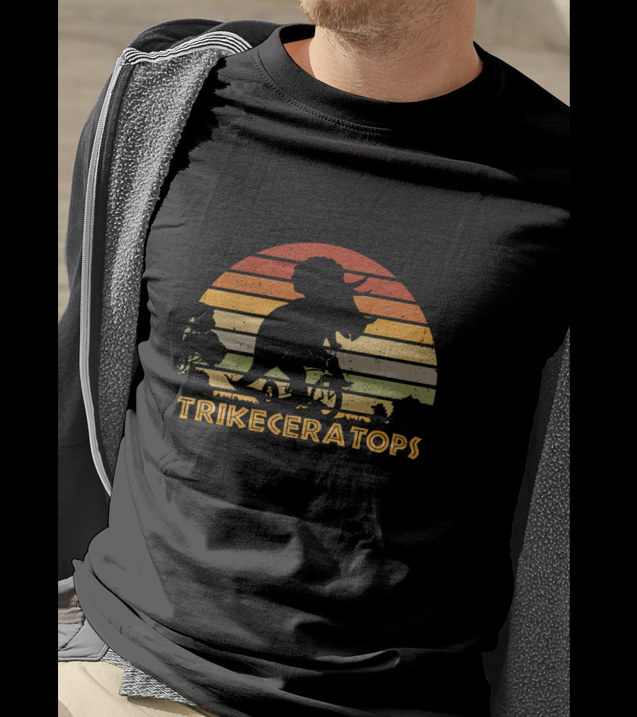 Trikeceratops Dinosaur Cycling Sunset T-Shirt