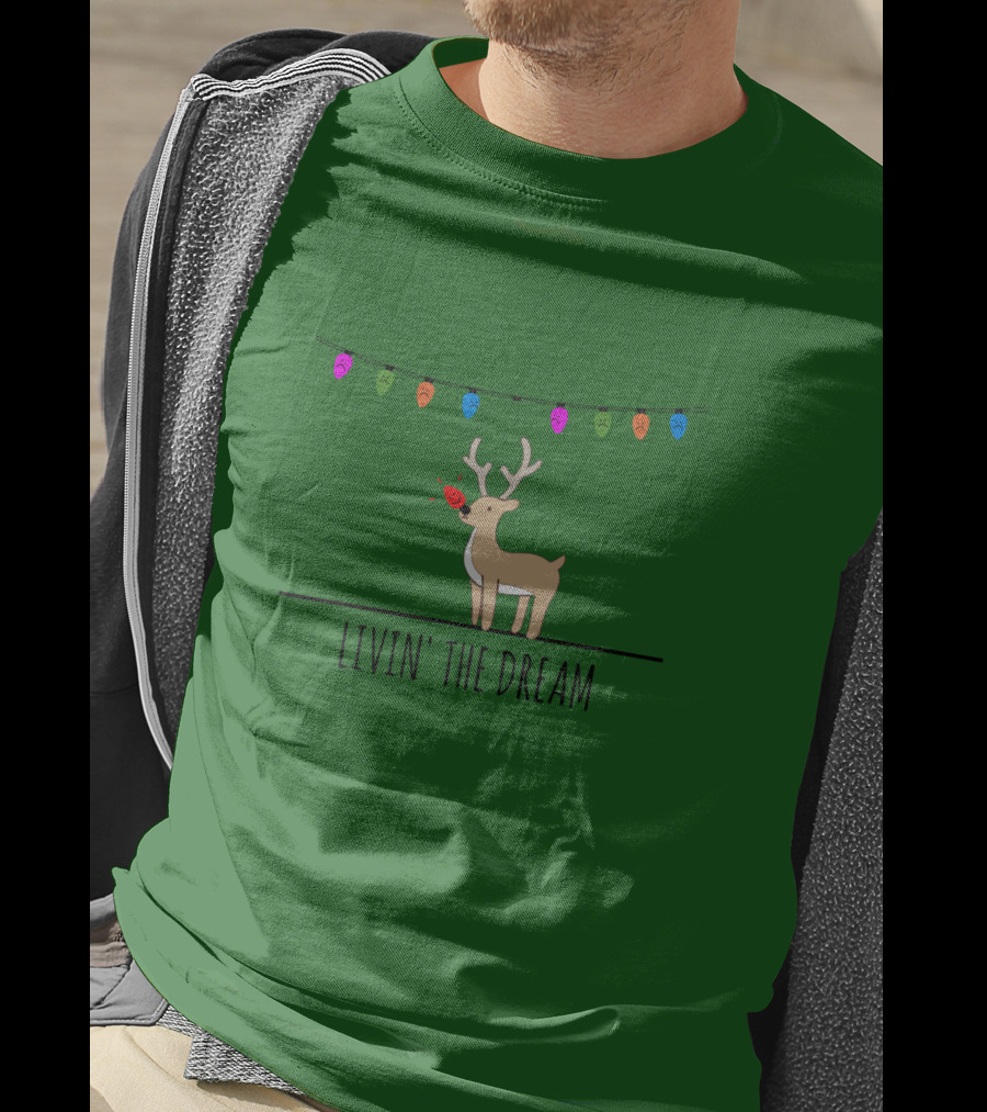 Livin' The Dream Rudolph Christmas Lights Reindeer Scene T-Shirt