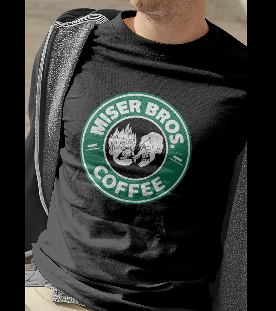 Miser Bros Coffee Logo Parody Starbucks Christmas Cartoon Characters T-Shirt