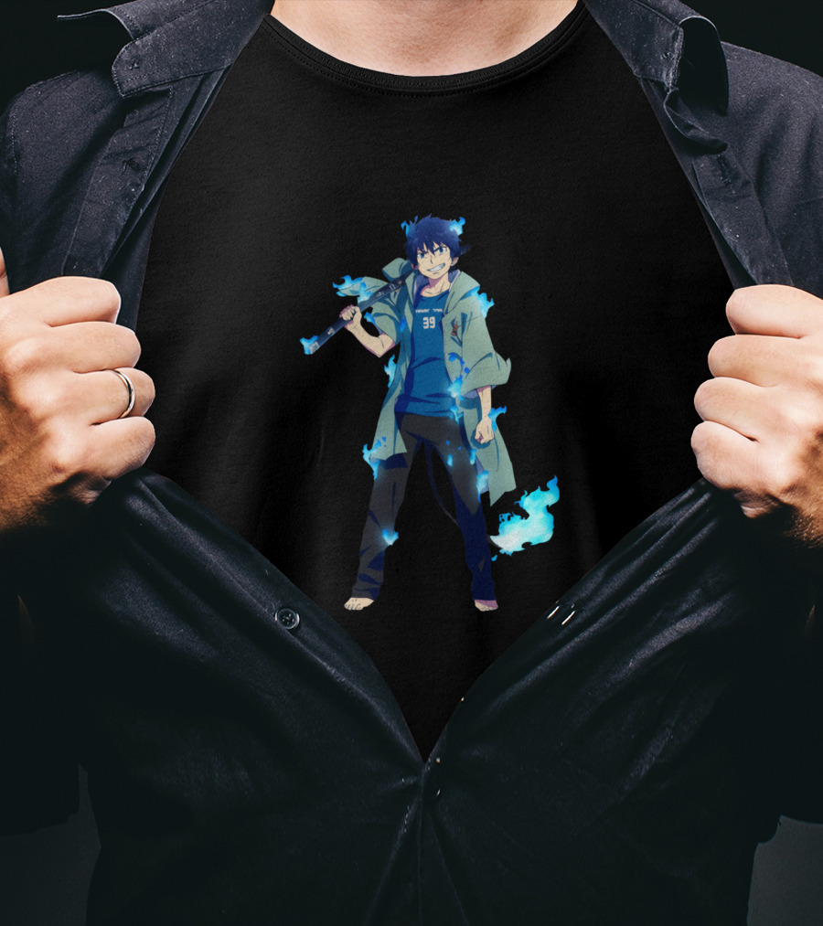 Blue Flames Anime Character With Number 39 T-Shirt
