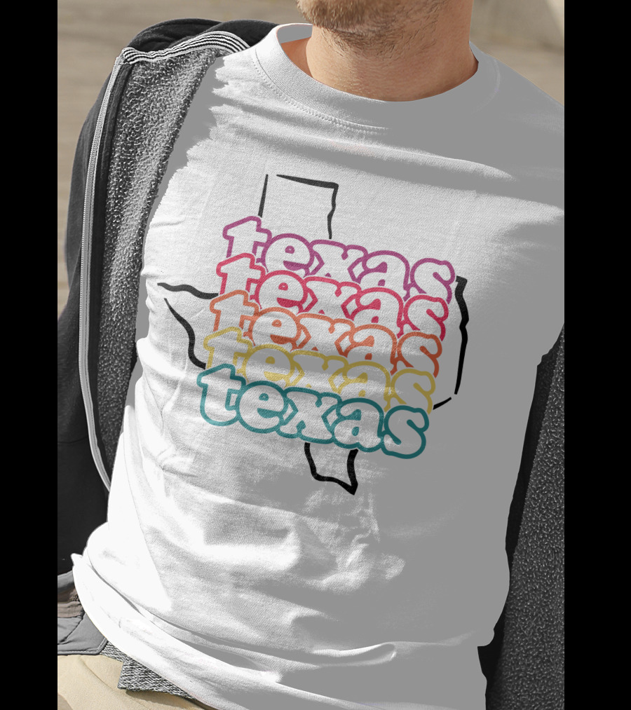 Texas Rainbow Stacked State Outline T-Shirt