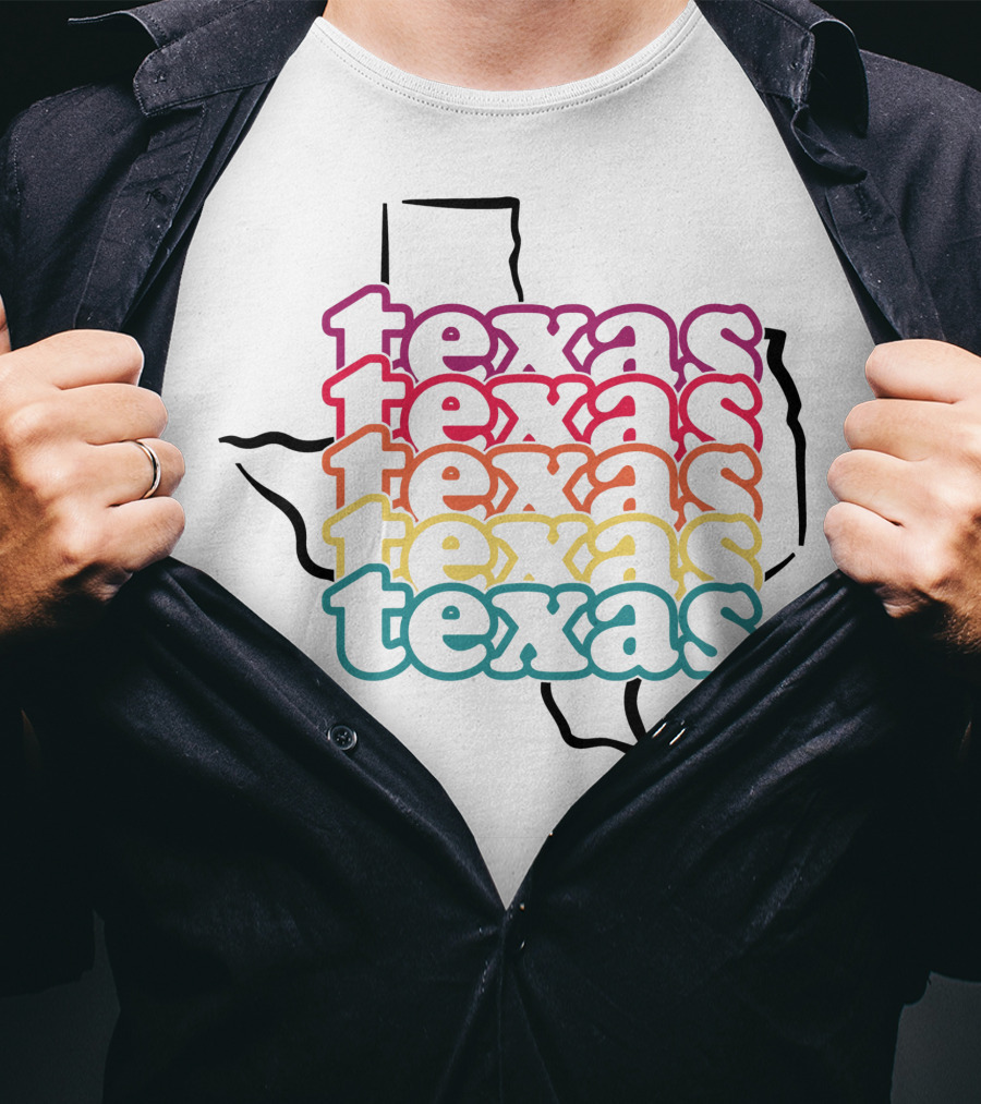 Texas Rainbow Stacked State Outline T-Shirt