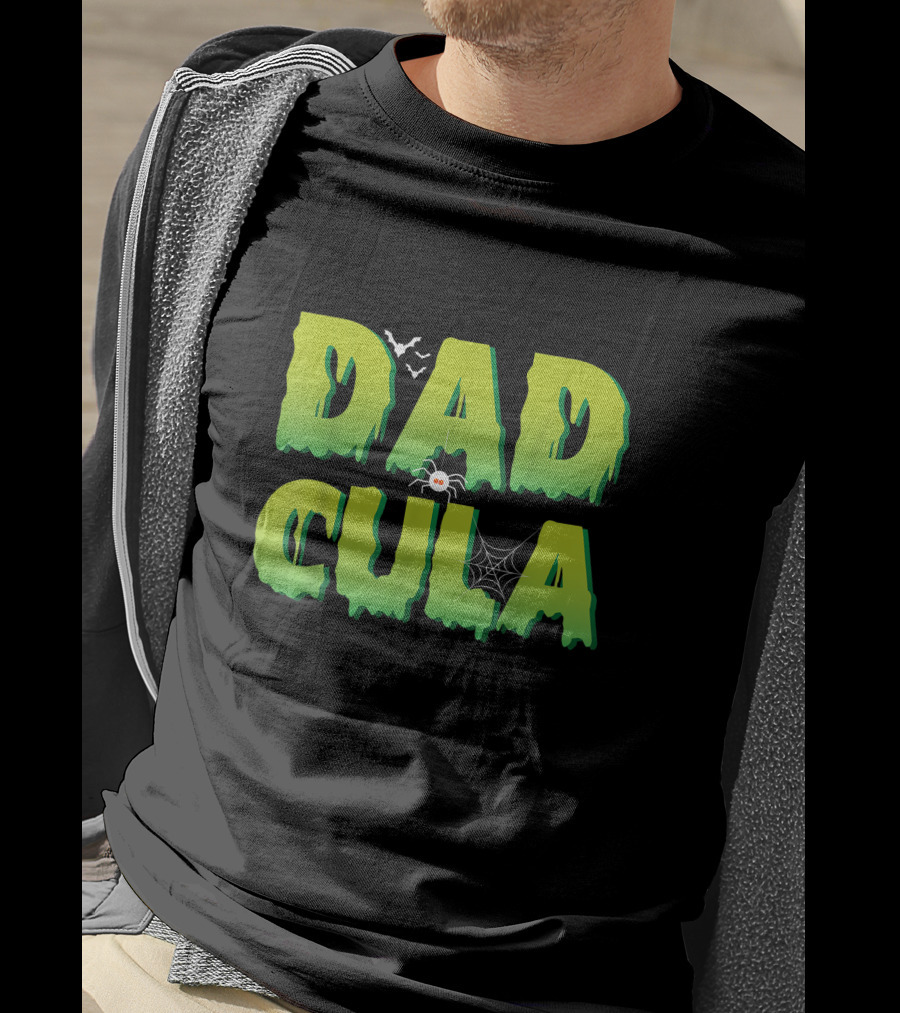 Dadcula Funny Halloween Dad Costume With Spider And Bat Graphics T-Shirt