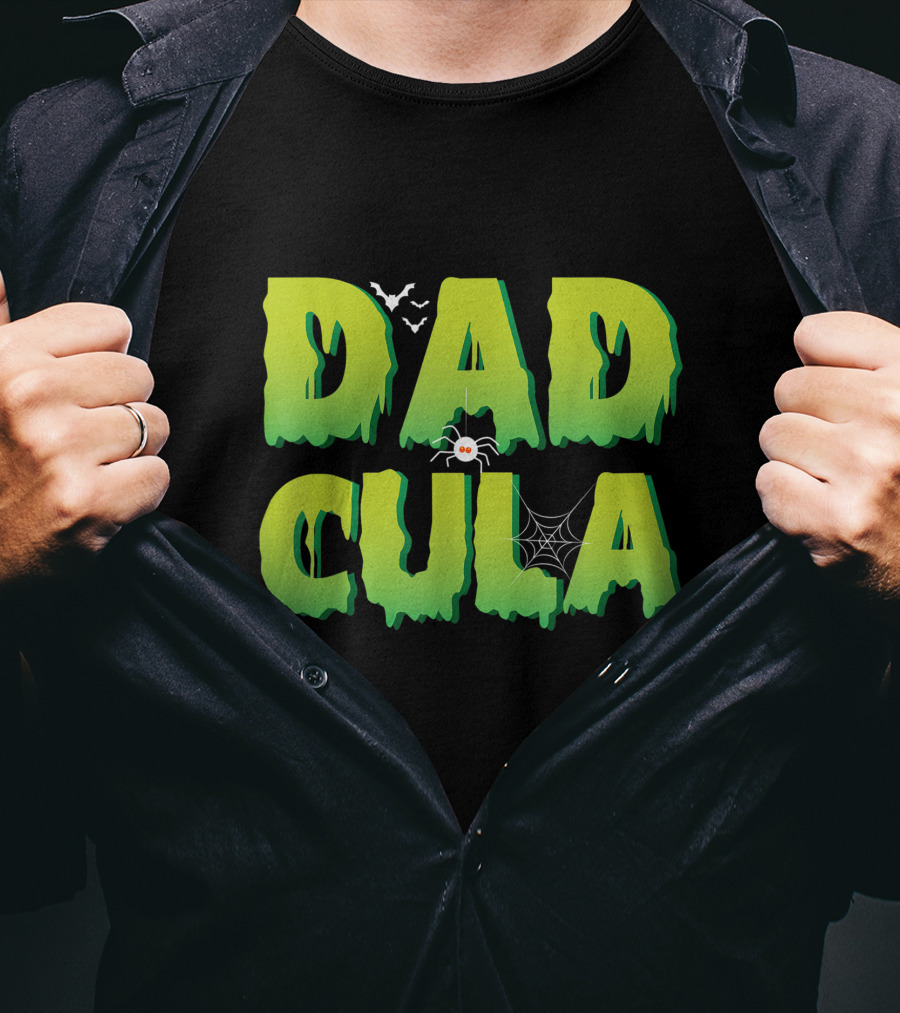 Dadcula Funny Halloween Dad Costume With Spider And Bat Graphics T-Shirt