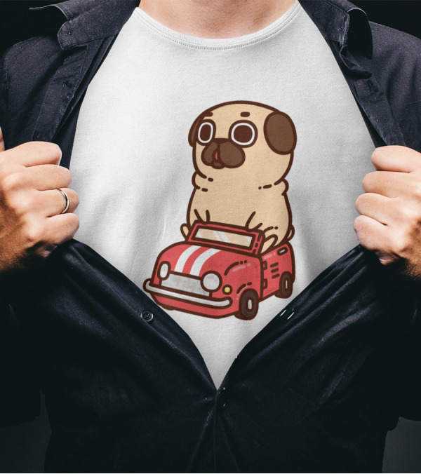 Cute Funny Puglie Beep Beep Driving A Car T-Shirt